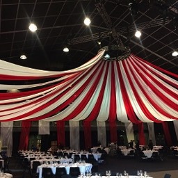 red and white big top look at luna park sydney the look drape hire 