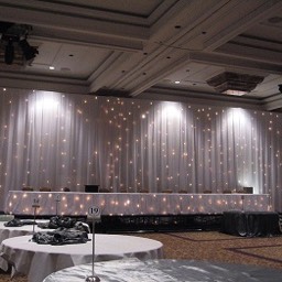 white chiffon starcloth ballroom wedding the look drape hire 